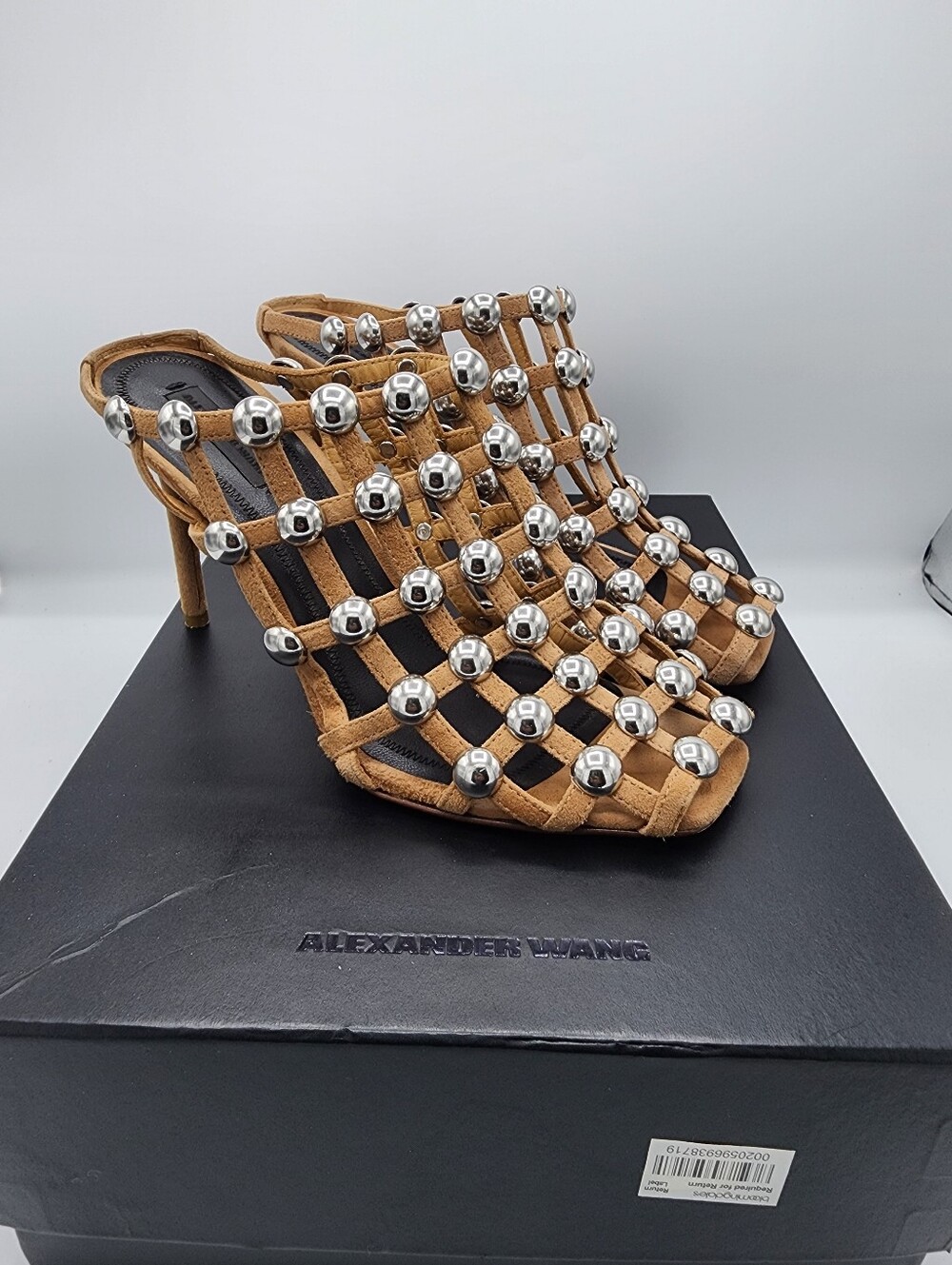 Alexander Wang Tan Studded Strappy Mule Heels
